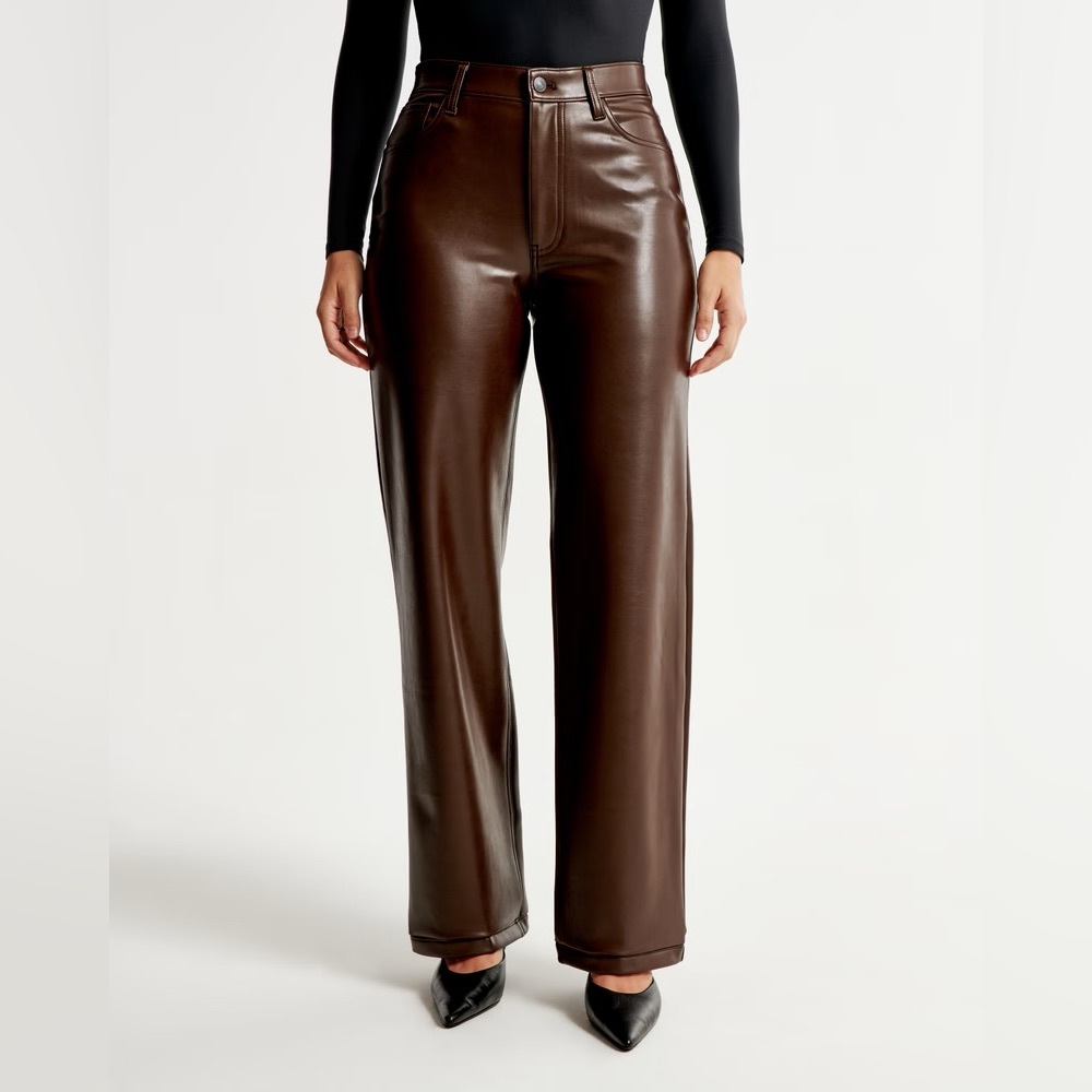 Abercrombie & Fitch 90s straight leather pants brown curve love